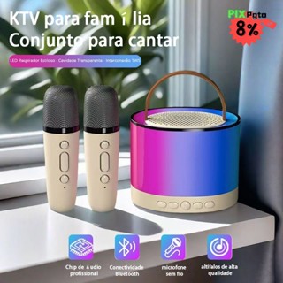 Caixa De Som Com Microfone Karaokê sem fio Bluetooth KTV familiar com luz RGB em Oferta na Shopee