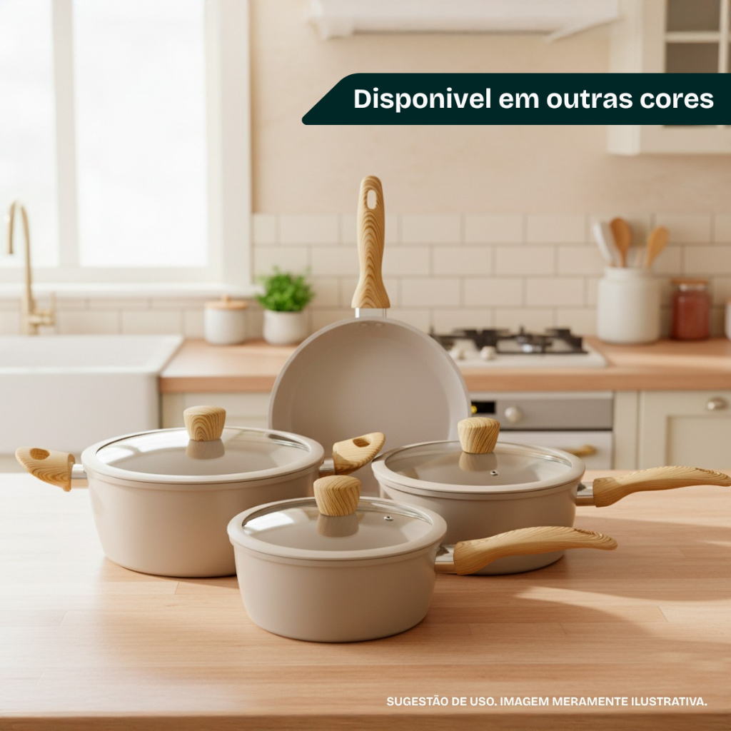 Imagem Jogo de Panelas 4 Peças Antiaderente Cerâmica Compatível Fogão Gás e Indução