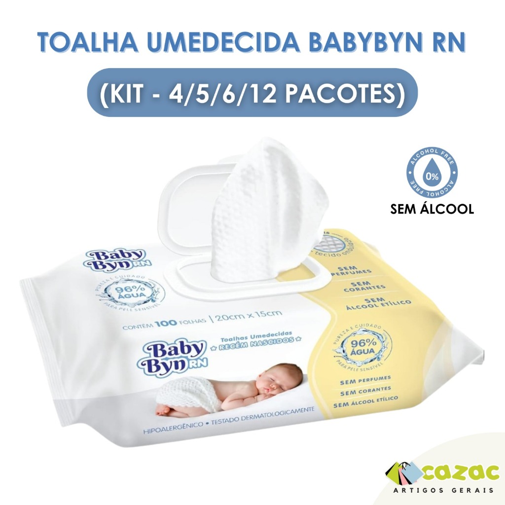 Kit Toalha Umedecida Baby Byn Folhas Sem Álcool Lenço Para Recém Nascidos 4/5/6/12 Pacotes em Oferta na Shopee
