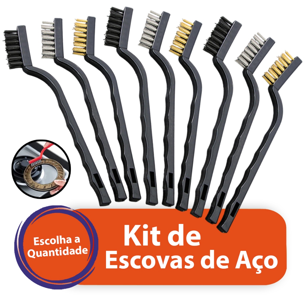 Kit Escovas Escovinhas Aço Multiuso Limpeza Limpa Grelha Churrasqueira Conjunto Jogo Cobre Nylon em Oferta na Shopee