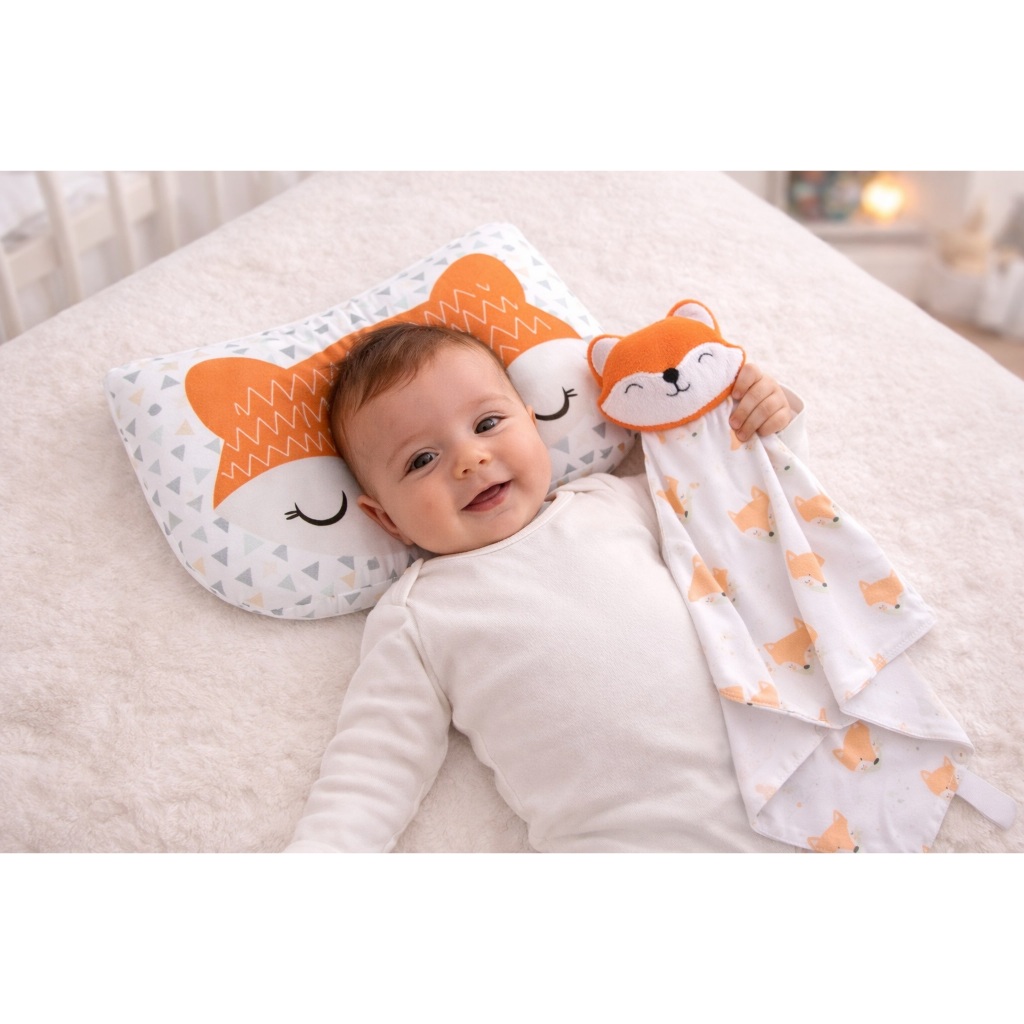 Kit Naninha + Travesseiro Anatômico para Bebê | Naninha Pelúcia | Apoio de Cabeça | Enxoval