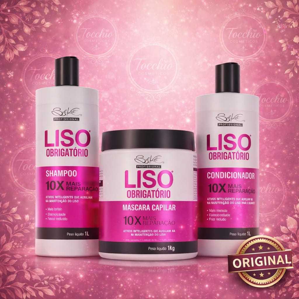 Kit PROFISSIONAL 03 itens 1 litro Liso Obrigatório BELKIT – Shampoo 1L Condicionador 1L Máscara 1kg