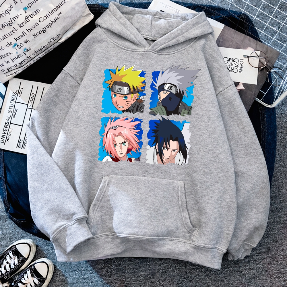 Blusa Moletom Canguru Streetwear Unissex Flanelado Capuz E Bolso Estampa Anime Naruto Time 7
