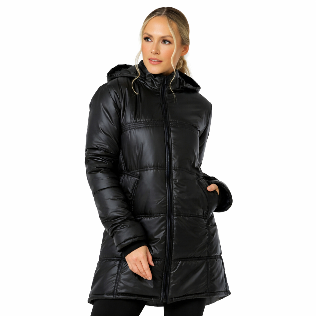Casaco Feminino de Inverno Sobretudo - Jaqueta Impermeável com Capuz Removível e Forro Quente