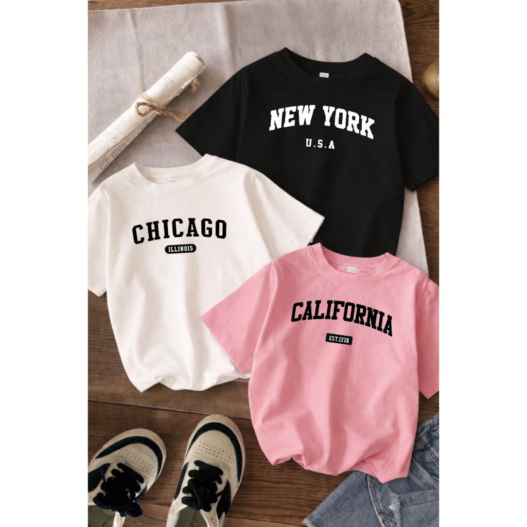 kit 3 Camiseta California Juvenil Infantil Manga Curta Criança Menina Camisa Algodão