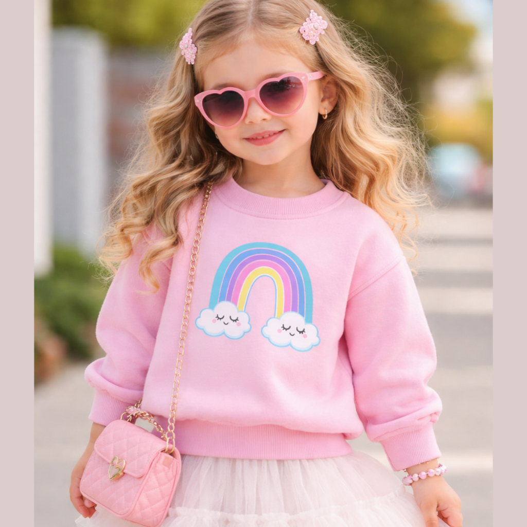 Moletom Casaco infantil Menina Arco Iris Delicado Flanelado Fofo Elegante Preto, Rosa,Azul,Cinza,Beg