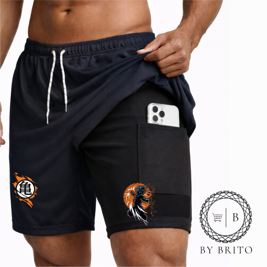 Bermuda Shorts Compressão 2 Em 1 Dry Fit Com Elastano DRABLLZ 02, Ideal Para Treinos, Academia