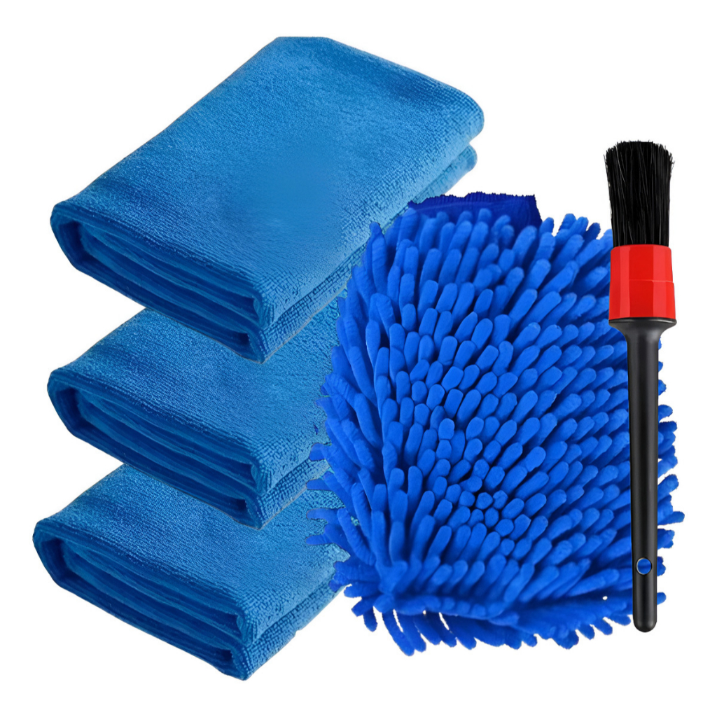 Kit Toalha 3x Panos de Microfibra Automotivo Luva Microfibra Pincel