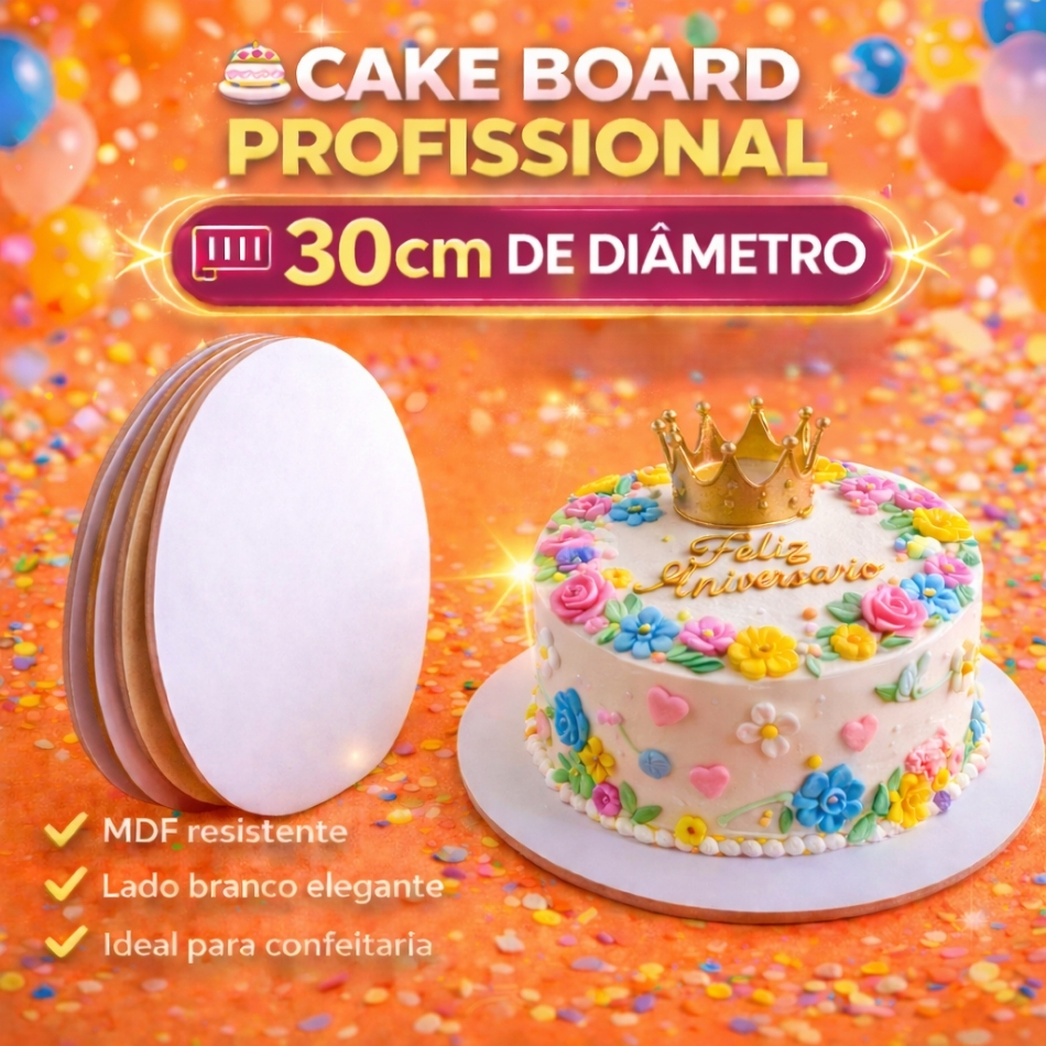 Kit 10 Cake Board 30cm Tabuleiro Bolo Bolacha Mdf Branco Redondo