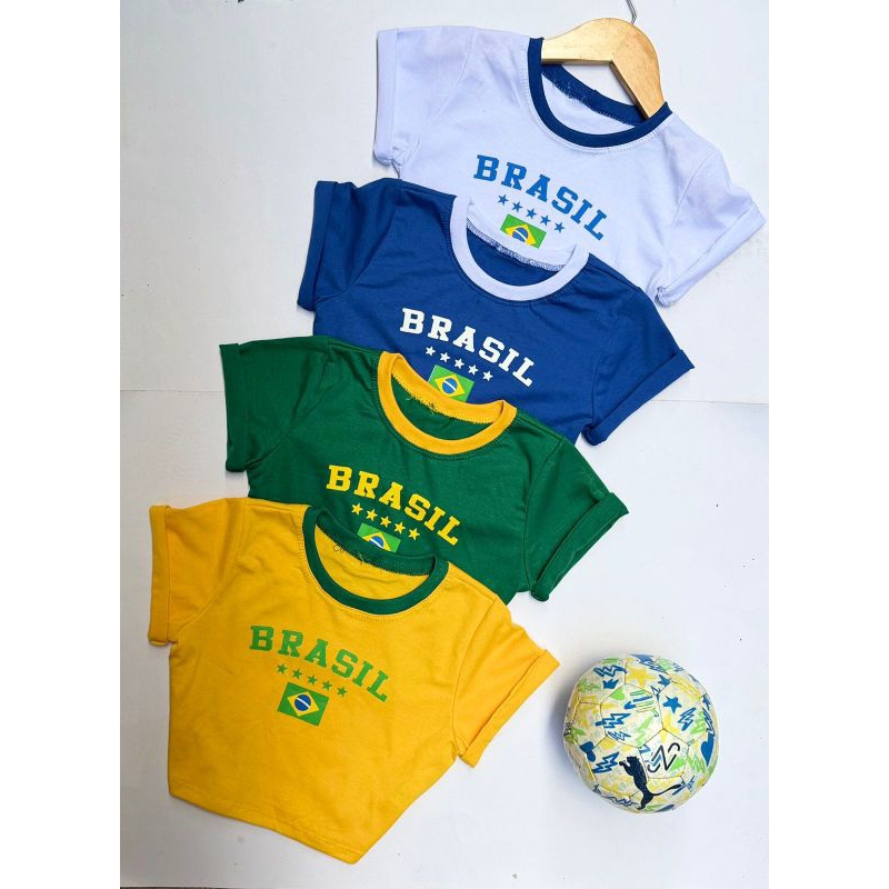 Camisa do Brasil infantil menina feminina estilo cropped blusa infantil do Brasil