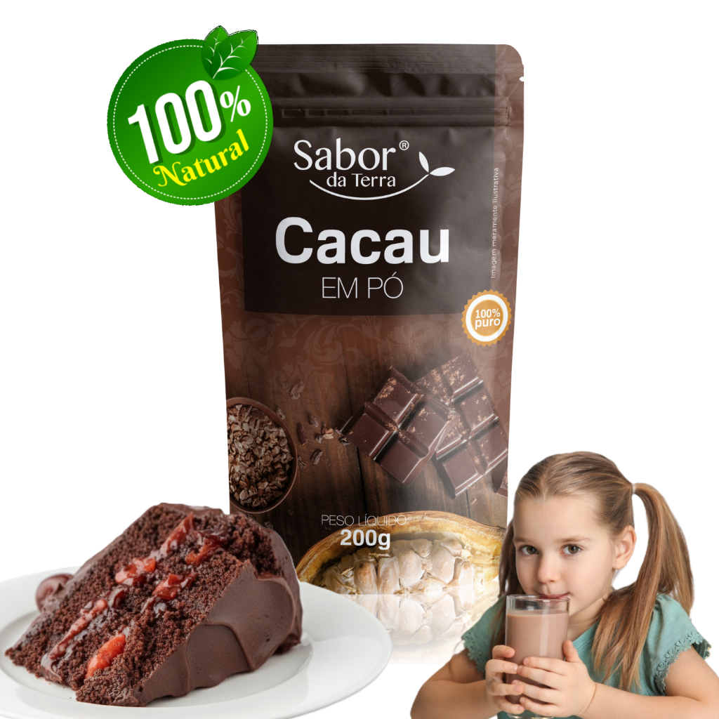 Cacau em Pó | 100% Puro | 200g | Para Receitas e Sobremesas | Amor da Terra em Oferta na Shopee