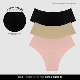 Kit 3 Calcinhas Pós Parto Zee Rucci Cós Alto Sem Costura Modeladora em Oferta na Shopee