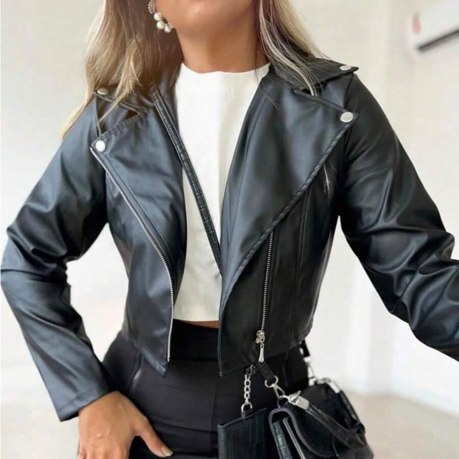 Jaqueta De Couro Feminina Com Ziper Inverno Elegante Envio Imediato