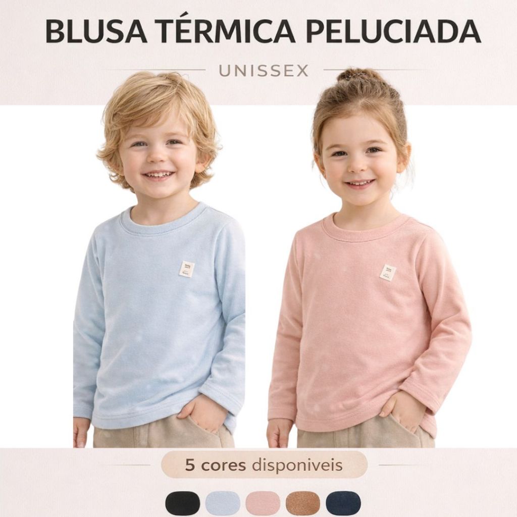 Blusa térmica infantil unissex segunda pele peluciada para aquecer os pequenos com mais conforto e estilo