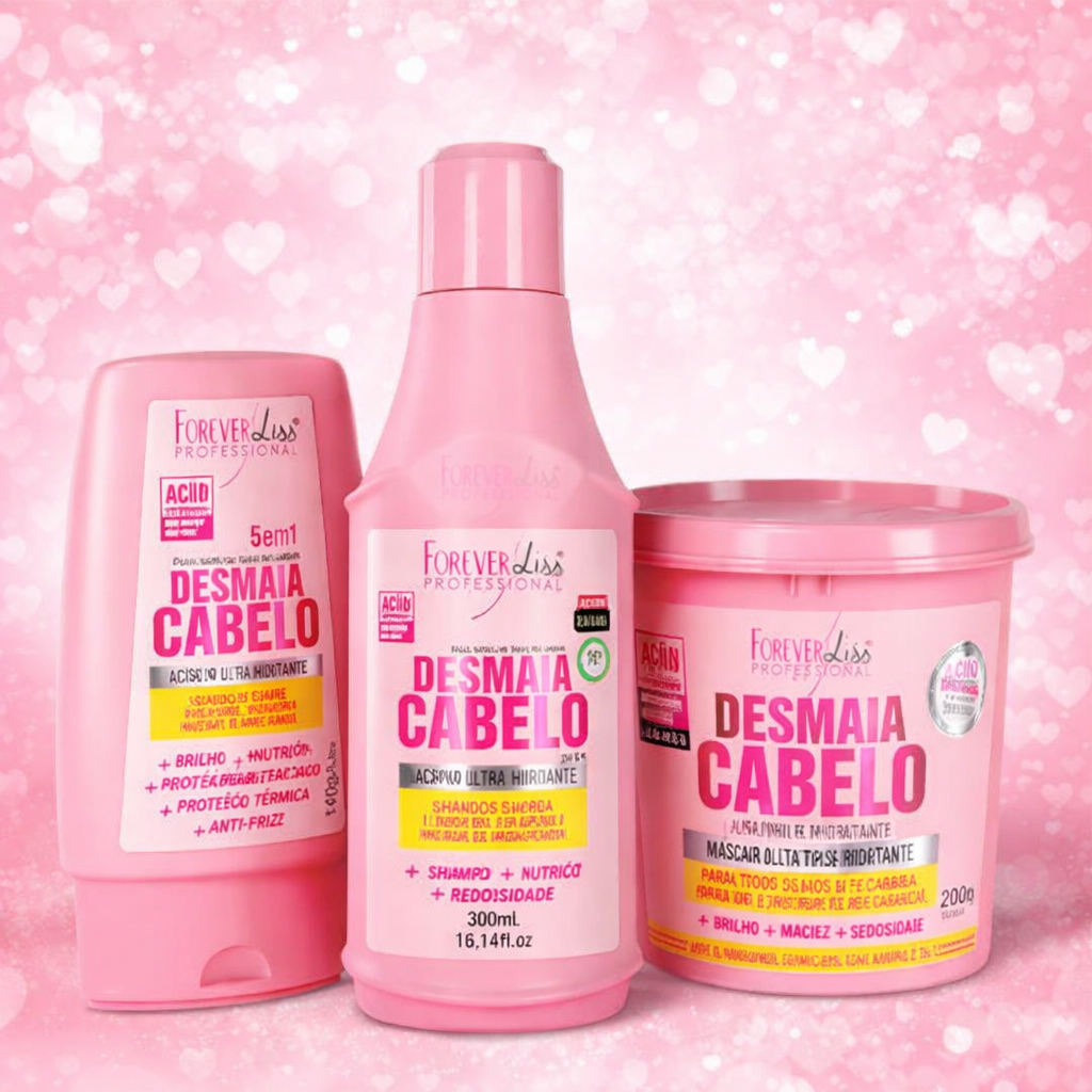 Forever Liss Kit 3 Itens Desmaia Cabelo Especial Shampoo 300ml e Máscara 200g + Leave-in 140g