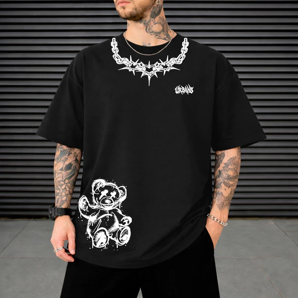 Camiseta Streetwear URBANS Oversized 30.1 Algodão Estampa Teddy Grafite Moda Urbana