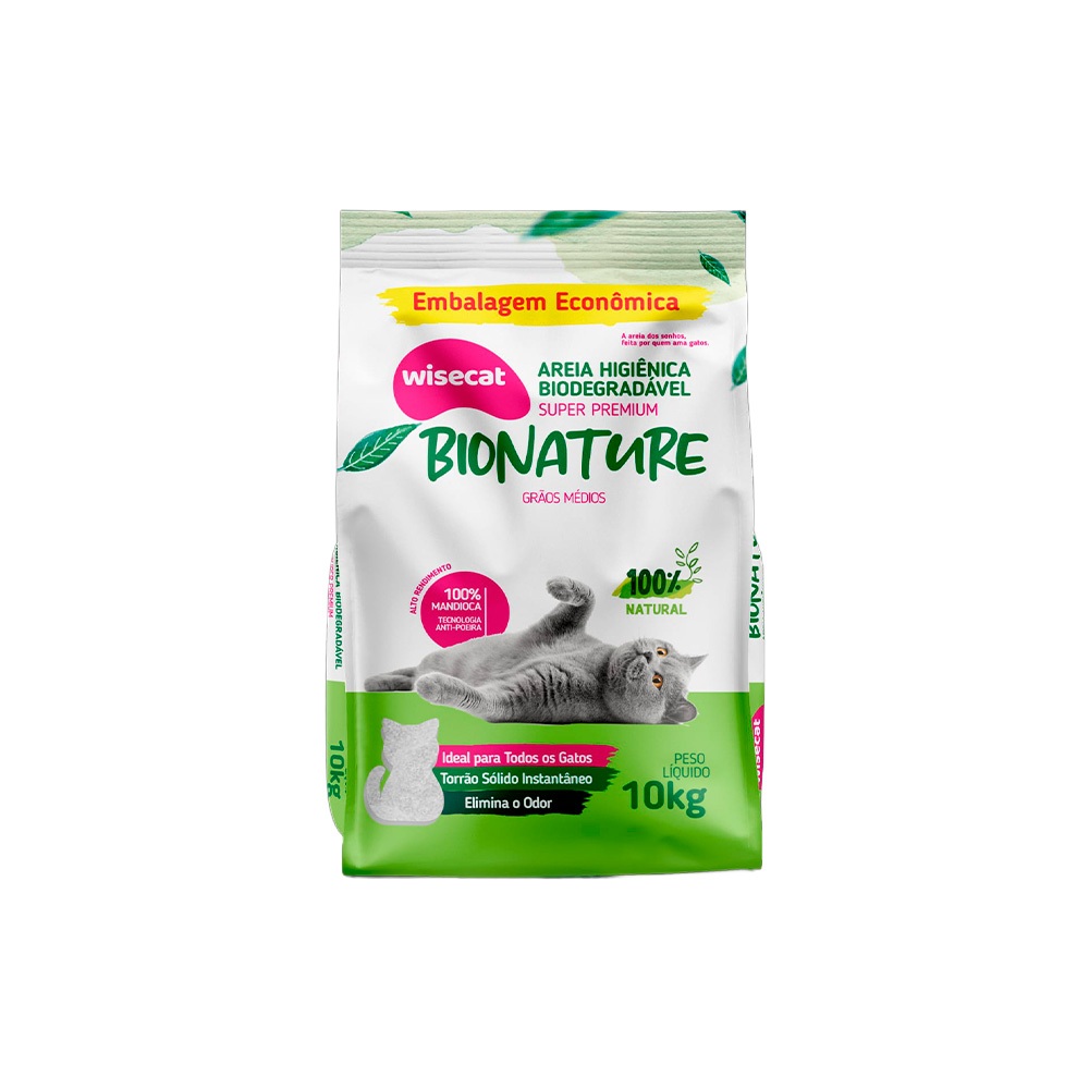 Areia Higiênica Biodegradável Para Gatos Bionature 10kg em Oferta na Shopee