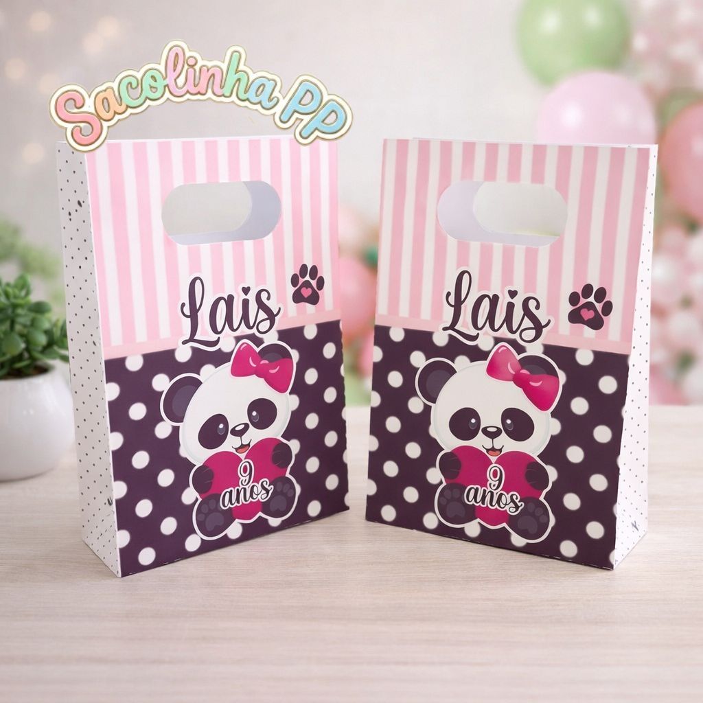 10 Sacolinhas Personalizadas PANDA Lembrancinha Festa Infantil