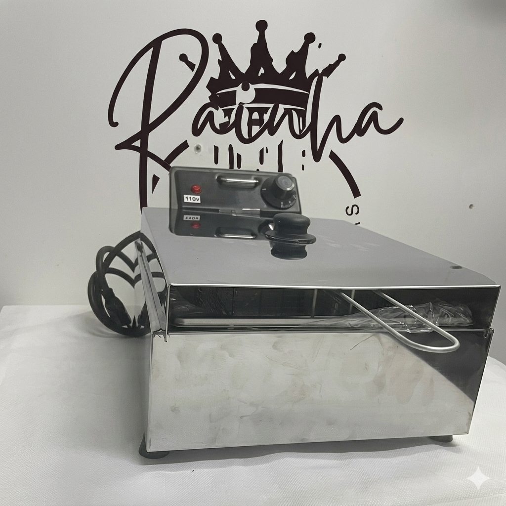 Fritadeira Elétrica Profissional em Inox - 5 Litros com TAMPA ANTI RESPINGO