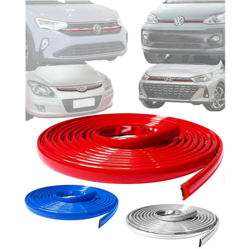 Aplique Friso Vermelho 5mm Grade Acessórios Universal Vw Golf Jetta Polo Gti Tsi Mk7 Sport Esportivo