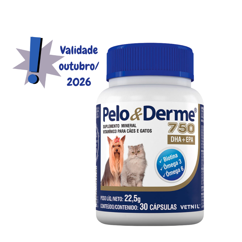 Pelo E Derme Para Cães E Gatos 750mg Dha+epa 30 Cápsulas - Promoção em Oferta na Shopee