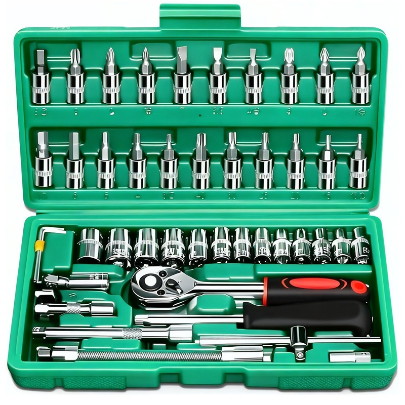 40 Peças / 46 Peças Jogo De Chave Catraca Caixa De Ferramentas Completa Reversível Soquetes Maleta