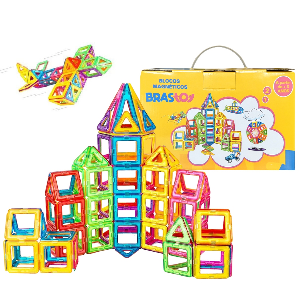 Brastoy Blocos De Montar Magnéticos Brinquedo Educativo Infantil 120 Peças