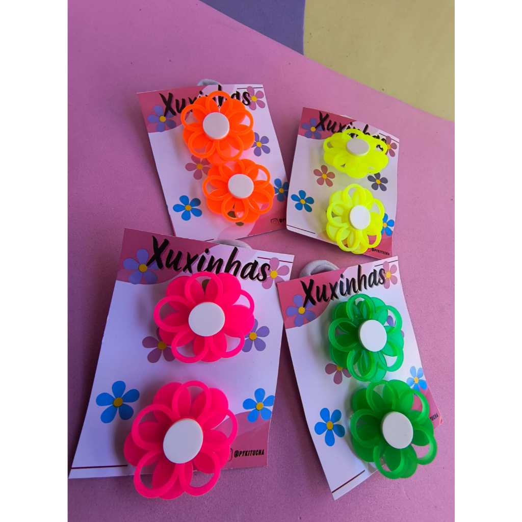 Par de Xuxinhas Infantil Flor Neon Rabico de Cabelo Infantil Florzinha | Acessório Meninas em Oferta na Shopee
