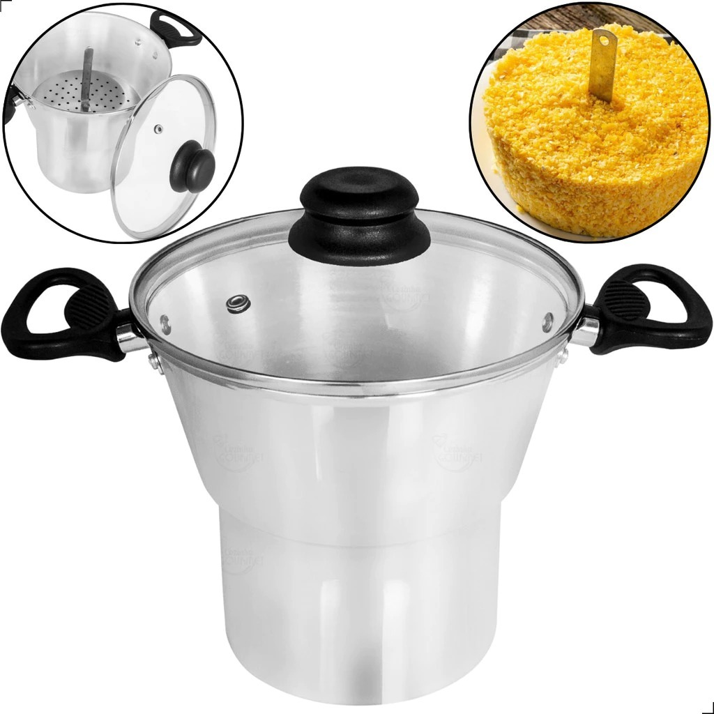 Cuscuzeira Aluminio 18 com tampa de vidro panela para cuscuz cozinha