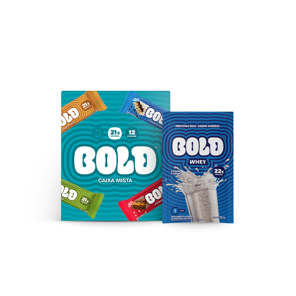 Bold Barra de Proteína Caixa Mista 12x60g 21g Proteína + Whey 30g Cookies & Cream