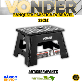 Banqueta Plástica Banquinho Dobrável Antiderrapante Suporta 150kg Retratil 220mm Preta Vonder Top em Oferta na Shopee