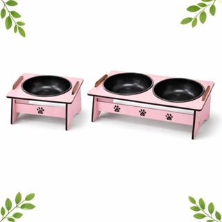 Comedouro Elevado Pet MDF e Bebedouro Gato e Cachorro com Tigela 400ml rosa, azul e madeirado em Oferta na Shopee