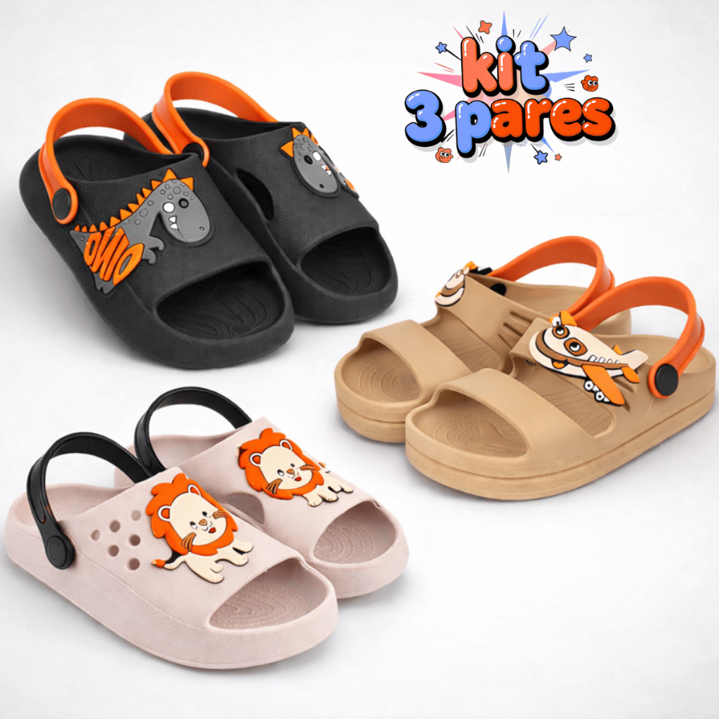 Kit 3 Pares Sandália Papete Infantil Menino Confortável Promoção em Oferta na Shopee