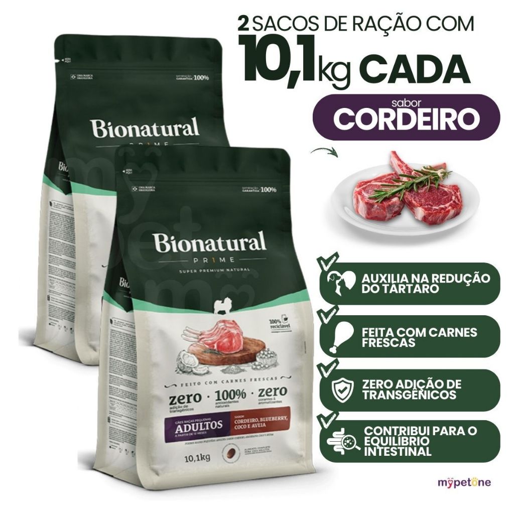 2 Ração Special Dog Bionatural Prime Raças Pequenas Adulto Cordeiro 10,1Kg
