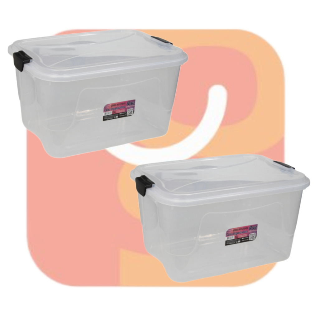 Kit 2 Caixa Organizadora Transparente Multibox 15L Com Tampa E Trava Resistente