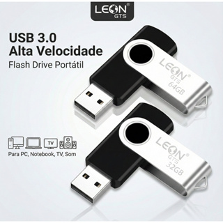 Leon GTS Pendrive USB 3.0 32GB 64GB Giratório Alta Velocidade Para PC Notebook Preto LO-P32 LO-P64 em Oferta na Shopee