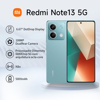Celular xiaomi redmi note 13 5G  barato novo 8GB RAN 256GB ROM Câmera 108MP Versão Global em Oferta na Shopee