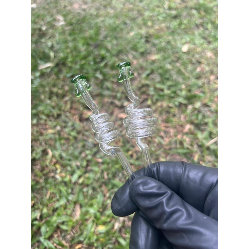 Canudo de Vidro Looping Mel Verde Artesanal Reutilizável + Limpador