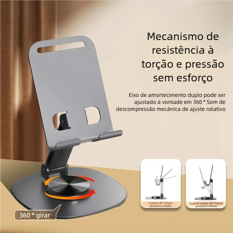 Suporte Ajustável 360º de Alumínio - Base Rotatória para Smartphone e Tablet de Mesa