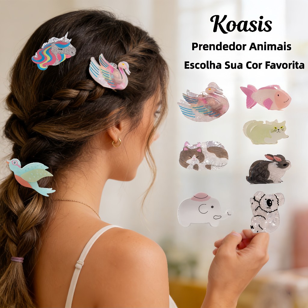 Koasis Prendedor Animais  – Estilo e Fofura para o Seu Dia a Dia Várias cores e modelos