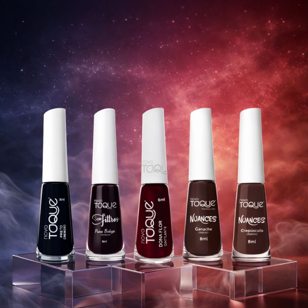 Kit 5 Esmaltes Novo Toque Tons Escuros Preto Marrom Tendências Mais Vendidas Manicures