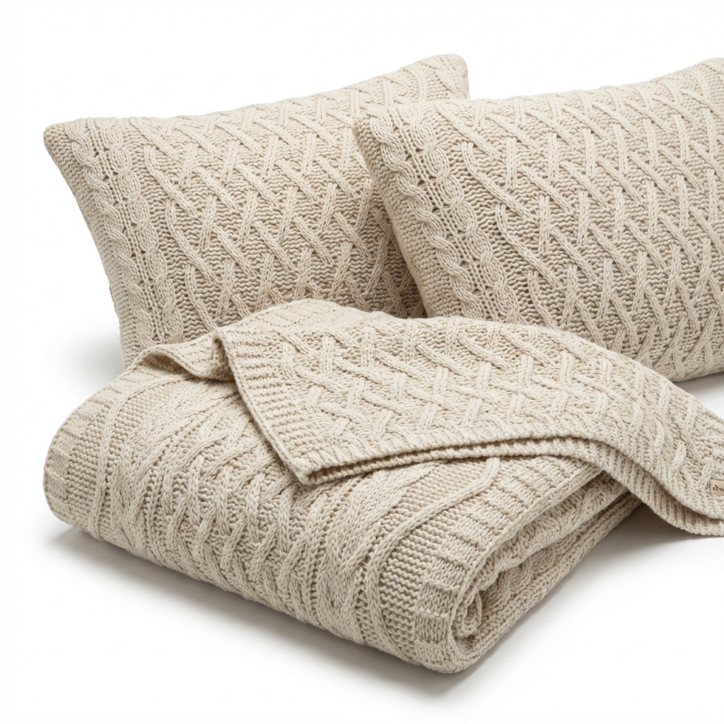 Peseira Manta Tricô Cama Casal Queen Sofá Sala 230x60cm +2 Capa de Almofada 60x40cm S02