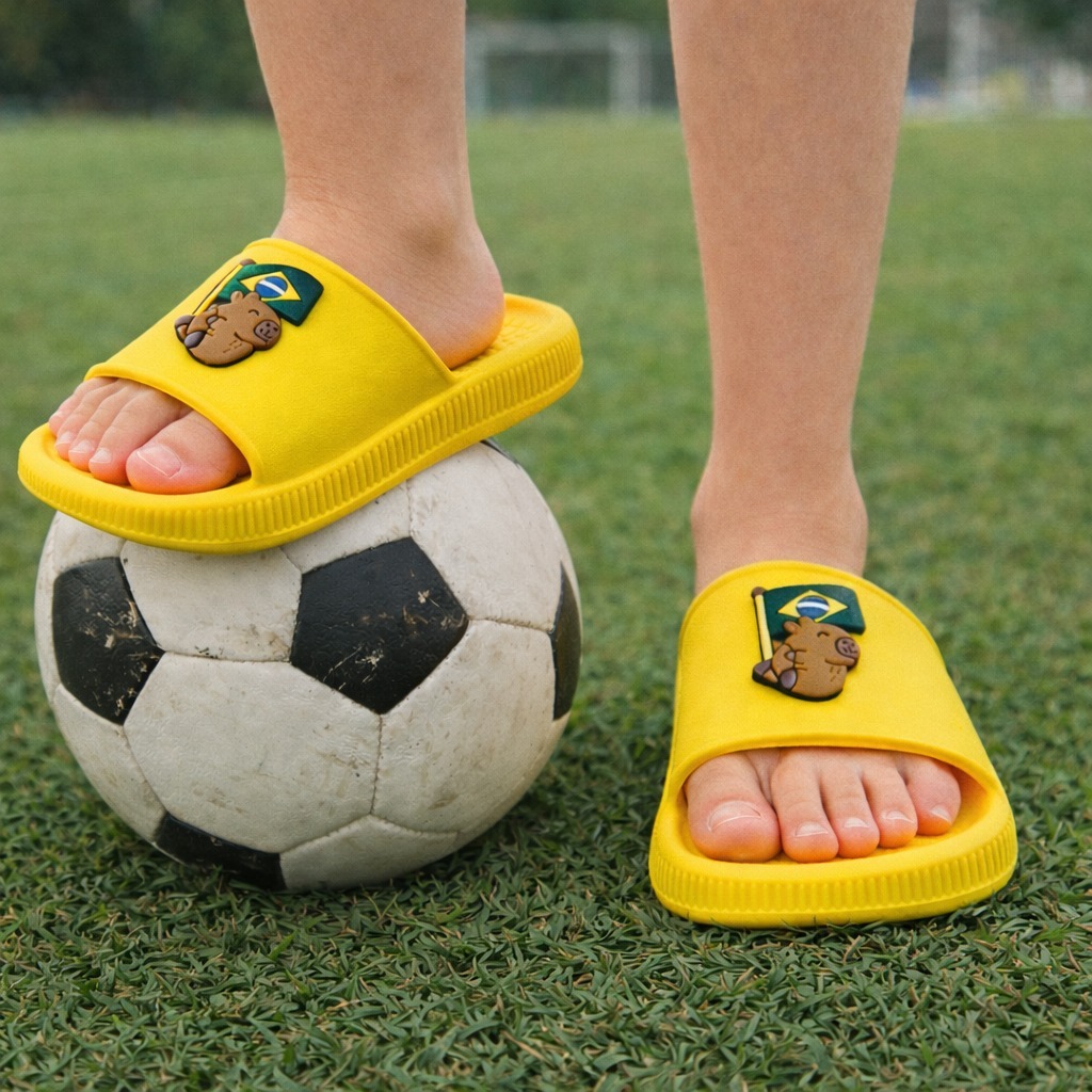 Chinelo Slide Nuvem Copa Brasil Confortável Sandália Antiderrapante Verde Amarelo Tendencia
