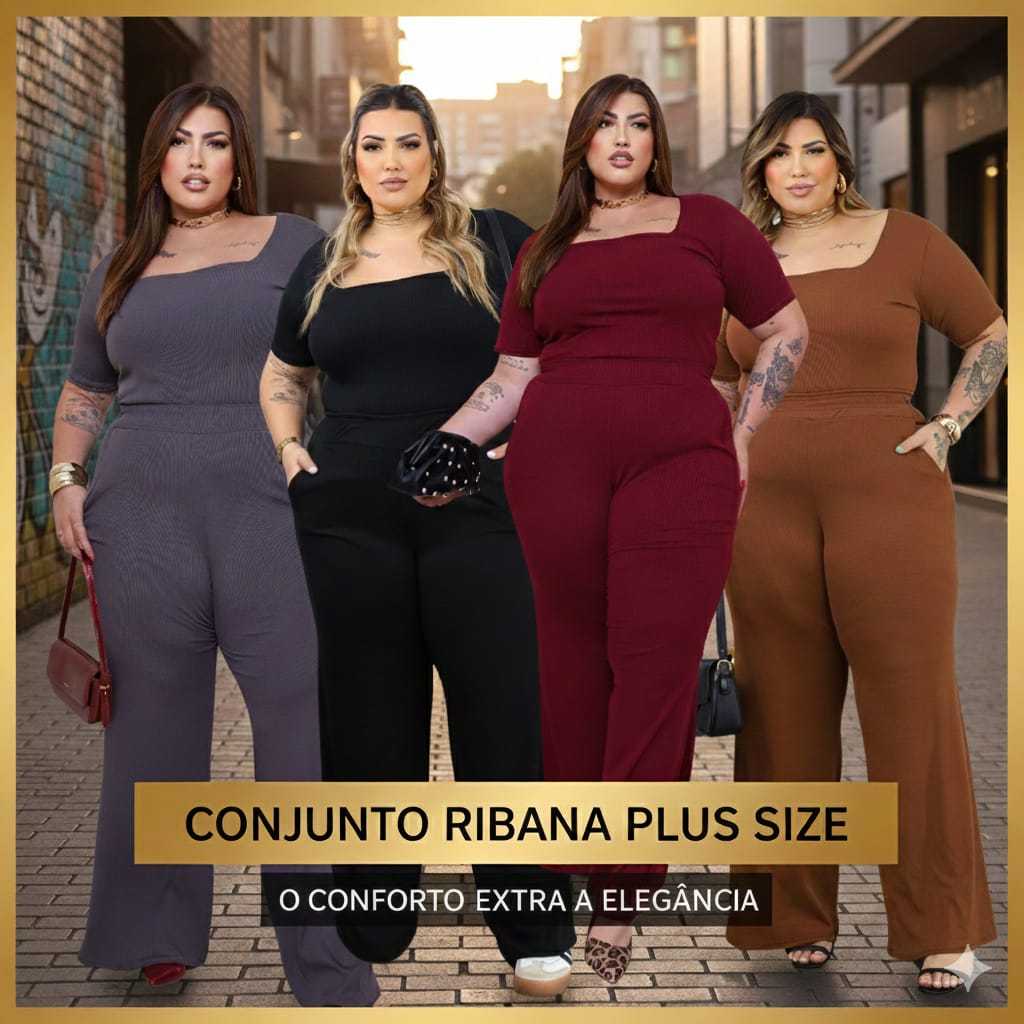 Conjunto Plus Size Feminino calça Pantalona wide leg Blusa Decote Quadrado casual alta elasticidade em Oferta na Shopee