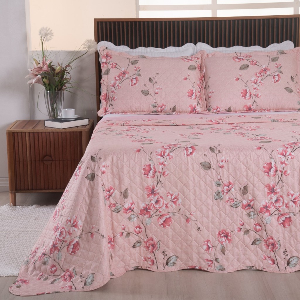 Kit Colcha Cobre Leito Solteiro Casal Queen King Estampado Dupla Face Percal 150 Fios Aba Americana