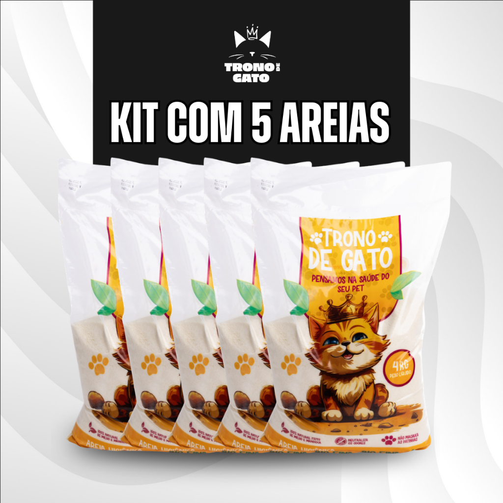 Kit 5 Areias Bio Fina Trono de Gato  - Biodegradável Milho e Mandioca