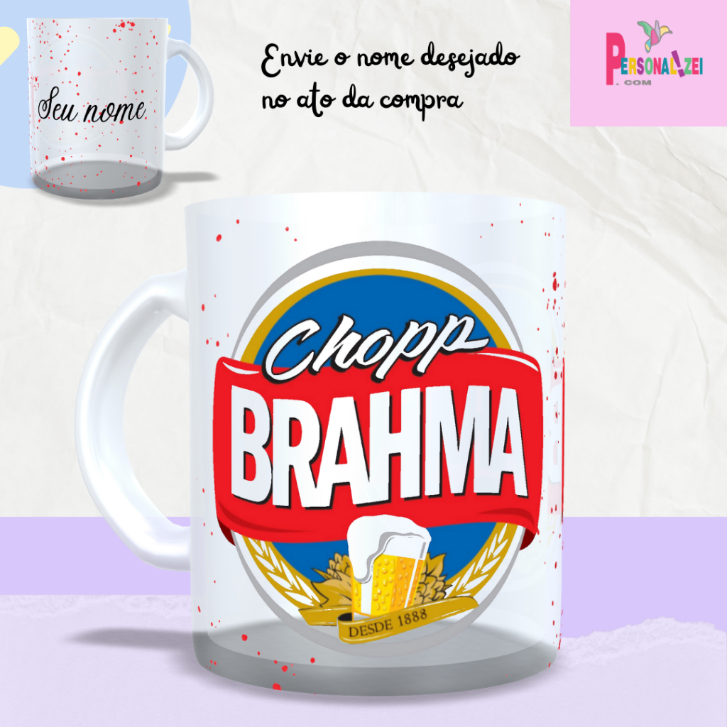 Caneca Brahma Com Nome Caneca Personalizada Vidro Jateado Presente Caneca Vidro Brahma Com Nome