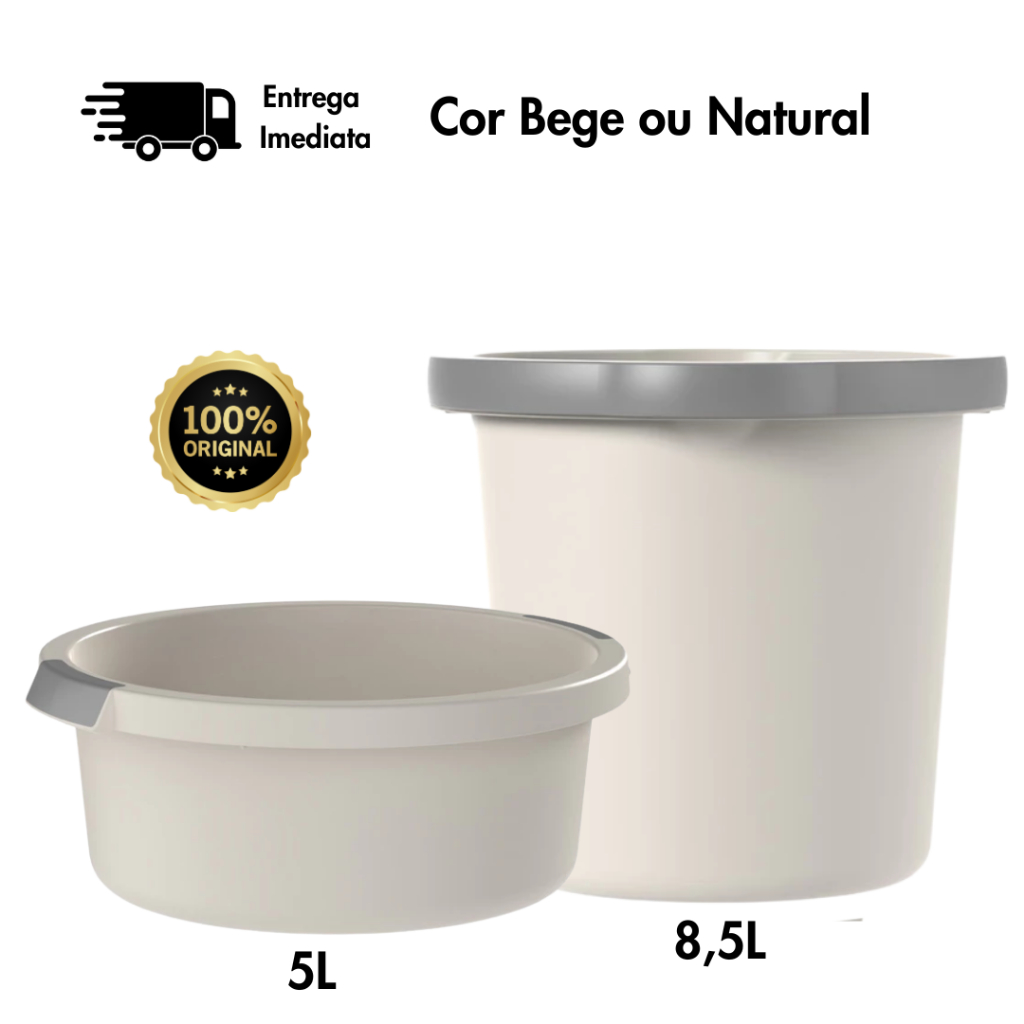 Kit Balde e Bacia 2 Peças Linha Flow – Balde com Alça + Bacia Resistente para Limpeza e Lavanderia em Oferta na Shopee