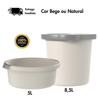Kit Balde e Bacia 2 Peças Linha Flow – Balde com Alça + Bacia Resistente para Limpeza e Lavanderia em Oferta na Shopee