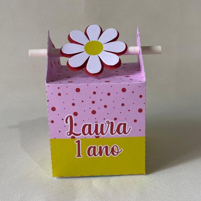 Caixa Canudo no tema Margaridas Rosa com 10/20/30 unidades - caixinha personalizada – lembrancinha personalizada